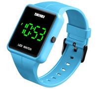 Unisex Square Large Face LED Digital Watch Electronic Men Watch Women Student Silicone Watches (Blue)