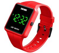 Unisex Square Large Face LED Digital Watch Electronic Men Watch Women Student Silicone Watches (Red)
