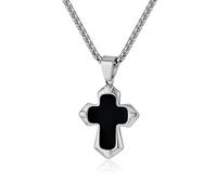 Unisex Stainless Steel Black Onyx Cross Pendant Necklace for Men Women,Titanium Steel Christian Cross Charm Jewelry Chain Necklace for Mens,Religious Jesus Christ Crucifix Cross Necklaces,24inch Chain