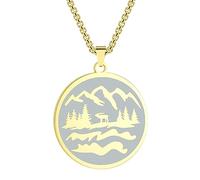 Unisex Stainless Steel Medallion Hiking Mountain Necklace Men Forest River Charm Black Pendant Necklace Vintage Necklace fashion gifts