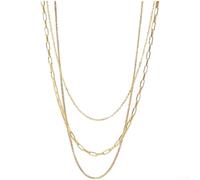 Unisex Stainless Steel Paperclip Chain Necklace Three Layer Design Minimalist Aesthetic Adjustable Length 40cm to 50cm(Gold)