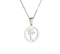 unisex Stainless Steel Round Coconut Palm Tree Pendant Necklace Hawaii Beach Vocation Chain Jewelry gifts