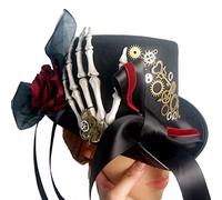 Unisex Steampunk Top Hats Halloween Costume Hat Black Gothic Top Hat With Skeleton And Rose For Men Women Dress Up Black Fedora Hats For Women Wide Brim Large Felt Fedora Tea Party Cosplay
