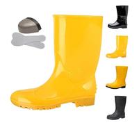 Unisex Steel Toe Cap Calf Welly Size 5 Mens Womens Waterproof Safety Wellies Wellington Work Boots Mid Calf Rubber Work Boots for Mud Gardening Farming Fishing Hunting Working A0_Bright Yellow