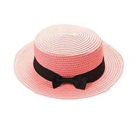 Unisex Straw Boater Hats Cute Bowknot Sun Protecion Foldable Packable Summer Panama Hat Travel Vacation Beach Hats for Women Men Pink