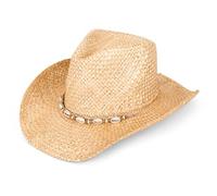 Unisex Straw Cowboy hat with Shapeable bim and Elastic Inside for Easy fit and sea Shell Band Natural