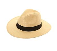 UNISEX STRAW CRUSHABLE FOLDABLE PACKABLE SUMMER FEDORA,PANAMA TRILBY SUN HAT With Belt Band and Wider Brim, beige, 58