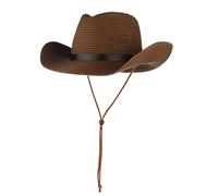 Unisex Straw Sun Hat Summer Panama Fedora Trilby Safari Beach Cap Foldable West Cowboy Sun UV Protection Wide Brim Straw Bucket Hat with Adjustable Chin Strap for Men Women Outdoor Activities