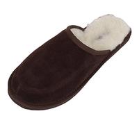 Unisex Suede Mule Slipper with Full Wool Lining and Hard Sole - Brown UK Size 9