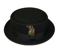 Unisex Superb Foldable Pork Pie Trilby Hat with Removable Feather and Matching Band 100% Wool Hand Made (M, Black)