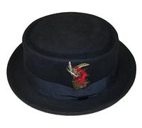 Unisex Superb Foldable Pork Pie Trilby Hat with Removable Feather and Matching Band 100% Wool Hand Made (XL, Navy)