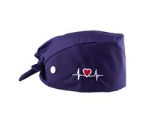 Unisex Surgical Cap with Adjustable Band, Women's and Men's Cap, Operating Room Cap with Heart Embroidery, Women's Nurse Headphones and Surgical Cap for Long Hair, Dark Blue