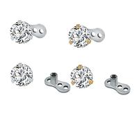 Unisex Surgical Steel Shiny Round Cubic Zirconia Dermal Anchor Tops and Base Microdermals Piercing 14g 4Pcs