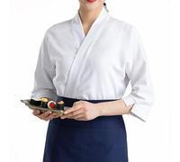 Unisex Sushis Chef Jackets Restaurant Kitchen Chef Uniforms Short Sleeves Kimonos Works Clothes(Size:XXL,Color:Women)