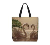 Unisex Swan Green Leaves Reusable Foldable Casual Stylish Grocery Shopping Shoulder Bags Tote Bag For Beach Travel Work School
