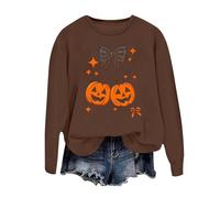 Unisex Sweatshirt with Glitter Pumpkins - Casual Halloween Jumper | Long Sleeve Shirt with Bows and Stars, Style_g04 Brown, L