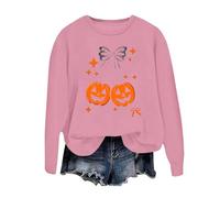 Unisex Sweatshirt with Glitter Pumpkins - Casual Halloween Jumper | Long Sleeve Shirt with Bows and Stars, Style_g09 Pink, L