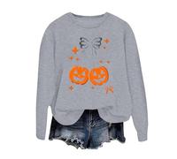 Unisex Sweatshirt with Glitter Pumpkins - Casual Halloween Jumper | Long Sleeve Shirt with Bows and Stars, Style_g06 Gray, M
