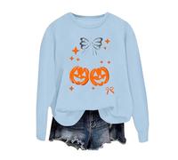 Unisex Sweatshirt with Glitter Pumpkins - Casual Halloween Jumper | Long Sleeve Shirt with Bows and Stars, Style_g11 Blue, L