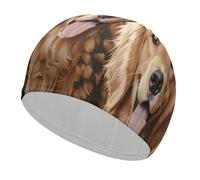 Unisex Swim Cap for Long Hair Non Slip Elastic Swimming Hat Soft Comfortable Swimming Cap Breathable Pool Hat Cute Golden Retriever Swim Hats Flexible Bathing Caps