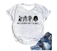 Unisex T-Shirt 'Inclusion Isn't Scary' - Statement Shirt for Inclusion and Diversity | Top with Halloween Monsters for Teachers and Educators, Style_t04 White, L