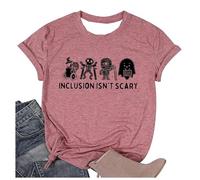 Unisex T-Shirt 'Inclusion Isn't Scary' - Statement Shirt for Inclusion and Diversity | Top with Halloween Monsters for Teachers and Educators, style_t03 pink, XXL