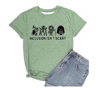 Unisex T-Shirt 'Inclusion Isn't Scary' - Statement Shirt for Inclusion and Diversity | Top with Halloween Monsters for Teachers and Educators, Style_t02 Green, L
