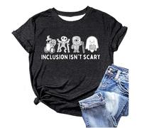 Unisex T-Shirt 'Inclusion Isn't Scary' - Statement Shirt for Inclusion and Diversity | Top with Halloween Monsters for Teachers and Educators, style_t01 black, M