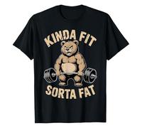 Unisex T-Shirt 'Kinda Fit Sorta Fat' with Bear Motif - Funny Fitness Shirt for the Gym | Humorous Top for Sports and Leisure, Style_p01 Black, XL