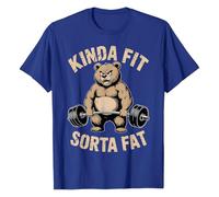 Unisex T-Shirt 'Kinda Fit Sorta Fat' with Bear Motif - Funny Fitness Shirt for the Gym | Humorous Top for Sports and Leisure, Style_p02 Blue, L