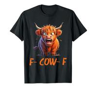Unisex T-Shirt with Angry Highland Cow - Funny Graphic Shirt with 'F-Cow-F' Saying | Humorous Top for Fans of Cows and Sarcasm, style_i01 black, 3XL
