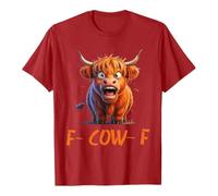 Unisex T-Shirt with Angry Highland Cow - Funny Graphic Shirt with 'F-Cow-F' Saying | Humorous Top for Fans of Cows and Sarcasm, style_i05 red, XXL