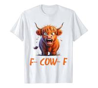 Unisex T-Shirt with Angry Highland Cow - Funny Graphic Shirt with 'F-Cow-F' Saying | Humorous Top for Fans of Cows and Sarcasm, Style_i06 White, XL
