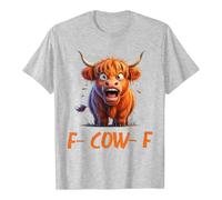 Unisex T-Shirt with Angry Highland Cow - Funny Graphic Shirt with 'F-Cow-F' Saying | Humorous Top for Fans of Cows and Sarcasm, Style_i03 Gray, 3XL
