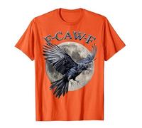 Unisex T-Shirt with Flying Raven Before Full Moon Gothic Shirt with 'F-CAW-F' Saying Mystical Bird Motif for Nature and Metal Fans, style_s04 orange, 3XL