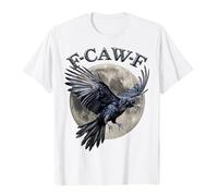 Unisex T-Shirt with Flying Raven Before Full Moon Gothic Shirt with 'F-CAW-F' Saying Mystical Bird Motif for Nature and Metal Fans, Style_s06 White, 3XL