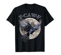 Unisex T-Shirt with Flying Raven Before Full Moon Gothic Shirt with 'F-CAW-F' Saying Mystical Bird Motif for Nature and Metal Fans, style_s01 black, S