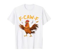 Unisex T-Shirt with Funny Rooster Motif - Short Sleeve Shirt with 'F-CAW-F' Saying | Humorous Graphic Shirt for Chicken Fans, style_a07 white, XXL