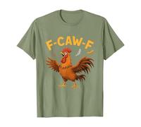 Unisex T-Shirt with Funny Rooster Motif - Short Sleeve Shirt with 'F-CAW-F' Saying | Humorous Graphic Shirt for Chicken Fans, style_a03 green, XXL