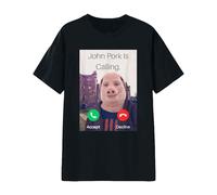 Unisex T-Shirt with 'John Pork is Calling' Meme - Funny Top with Cult Character | Humorous Shirt for Connoisseurs of Internet Culture, style_w01 black, XL