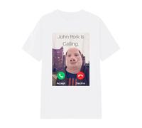 Unisex T-Shirt with "John Pork is Calling" Meme - Funny Top with Cult Character | Humorous Shirt for Internet Culture Connoisseurs, S