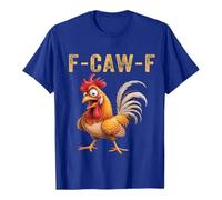 Unisex T-Shirt with Surprised Rooster - Funny Graphic Shirt with 'F-CAW-F' Saying | Humorous Top in Vintage Look, style_d02 blue, XXL