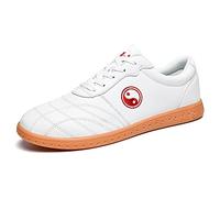 Unisex Tai Chi Wu Shu Kung Fu Shoes Breathable Non-Slip Sport Gym Sneaker for Daily Training Morning Exercises Leather White 5 UK