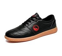 Unisex Tai Chi Wu Shu Kung Fu Shoes Breathable Non-Slip Sport Gym Sneaker for Daily Training Morning Exercises Leather Black 5 UK
