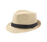 Unisex Timelessly Classic Manhattan Fedora Hat for Men Women Gangster Trilby Hat Summer Sun Hat Short Brim Fedora Panama Jazz Cap Beige