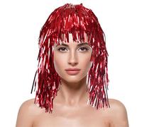 Unisex Tinsel Wig for Carnival Dazzling Design, Perfect Accessory for Costume Parties, Music Festivals, Clowns and Circus, Hen Party, New Years Eve,Carnival (Red, One Size)