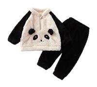 Unisex Toddler Baby Panda Fuzzy Fleece Pajamas Set Flannel Pullover Sweatshirt Top Pants Winter Bear Sleepwear Warm Pajamas Set (B, 12-18 Months)
