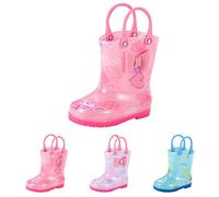 Unisex Toddler Rain Welly Boots with Easy Pull-On Handles Waterproof Wellington Boots Bow Decoration Non-Slip Design Wellies for Kids Outdoor Playground Safety Pink