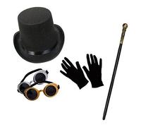Unisex Top Hat Gloves Cane Goggles Steam Punk Victorian Adventurer Fancy Dress