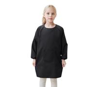Unisex Tops for Kids UK Casual Solid Color Plain Art Smock Apron with Pocket Relaxed Long Sleeve Pullovers Crew Neck Stylish Tunics Basic Lightweight Clothes Outfits (Black, 8-12 Years)